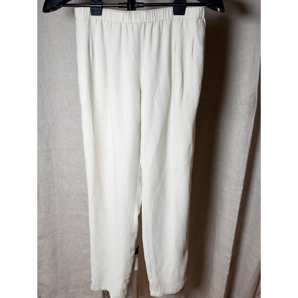 Eileen Fisher Silk Crepe Pants Womens Petite Small bone Lined Quiet Luxury